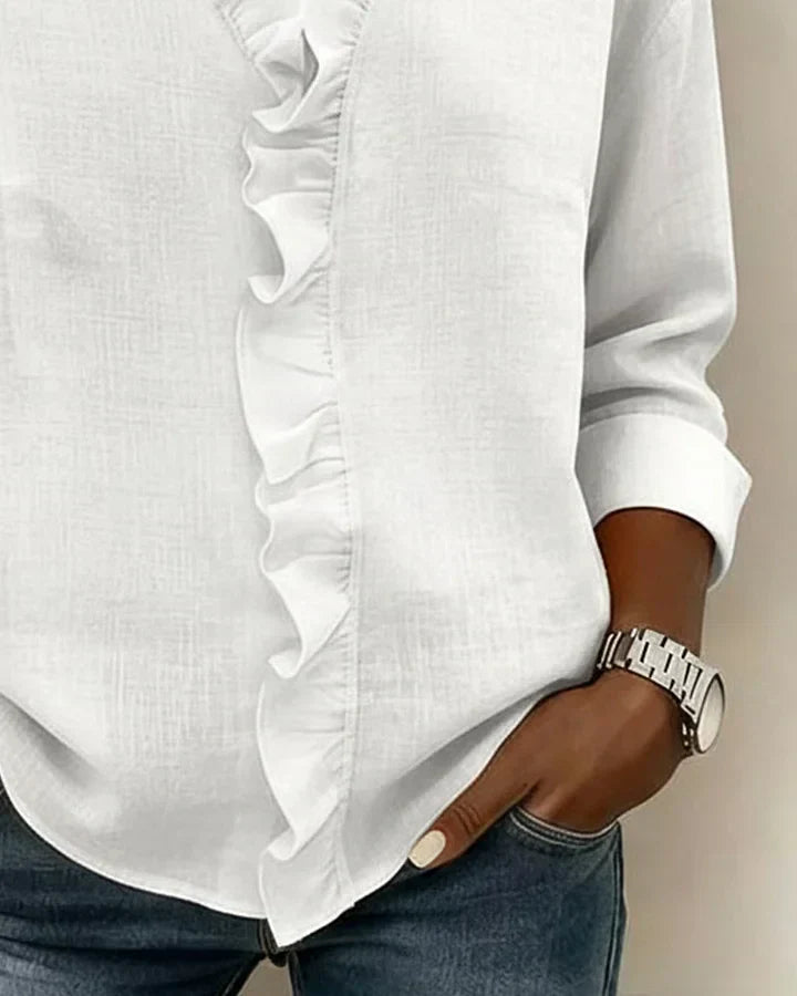 Elena | Blouse with Ruffles, V-Neck and Long Sleeves