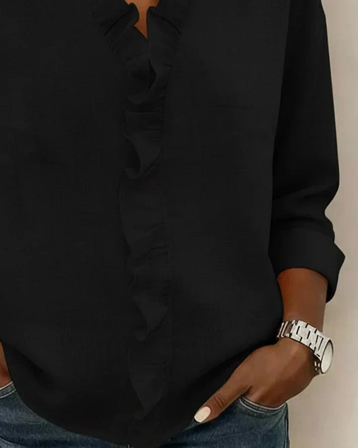 Elena | Blouse with Ruffles, V-Neck and Long Sleeves