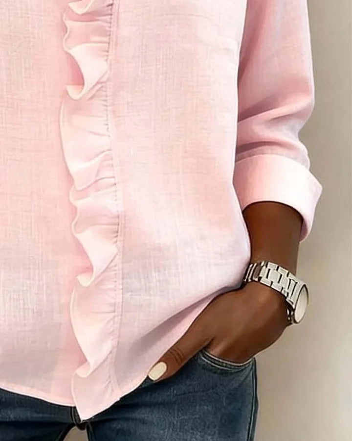 Elena | Blouse with Ruffles, V-Neck and Long Sleeves