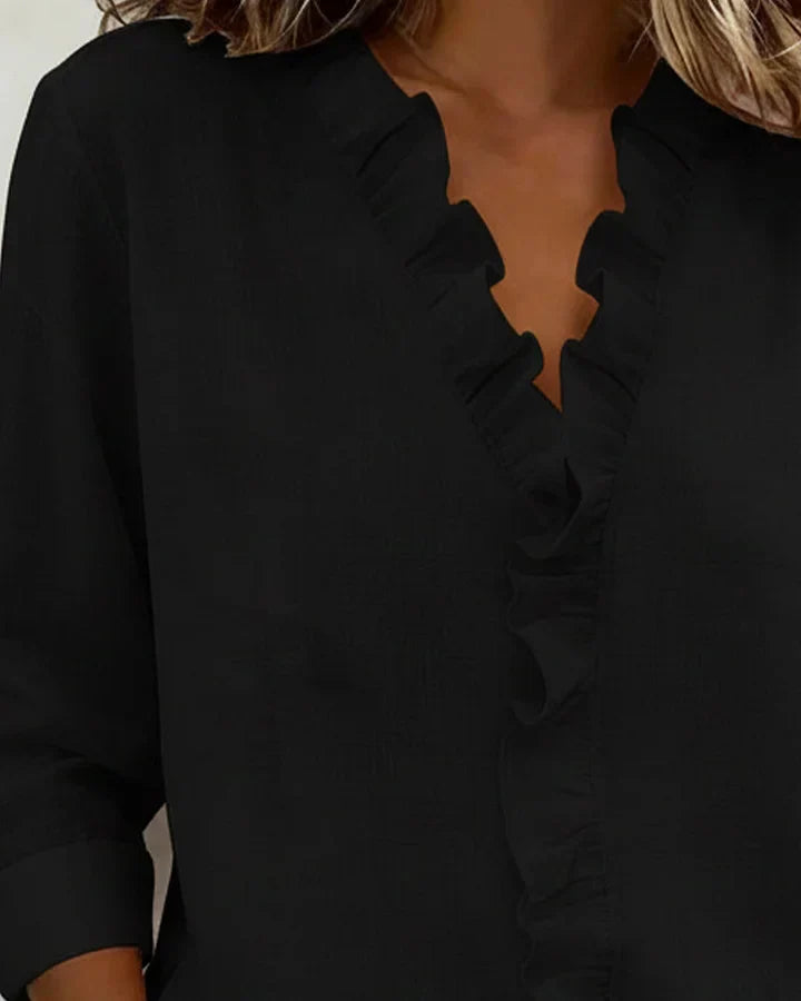 Elena | Blouse with Ruffles, V-Neck and Long Sleeves